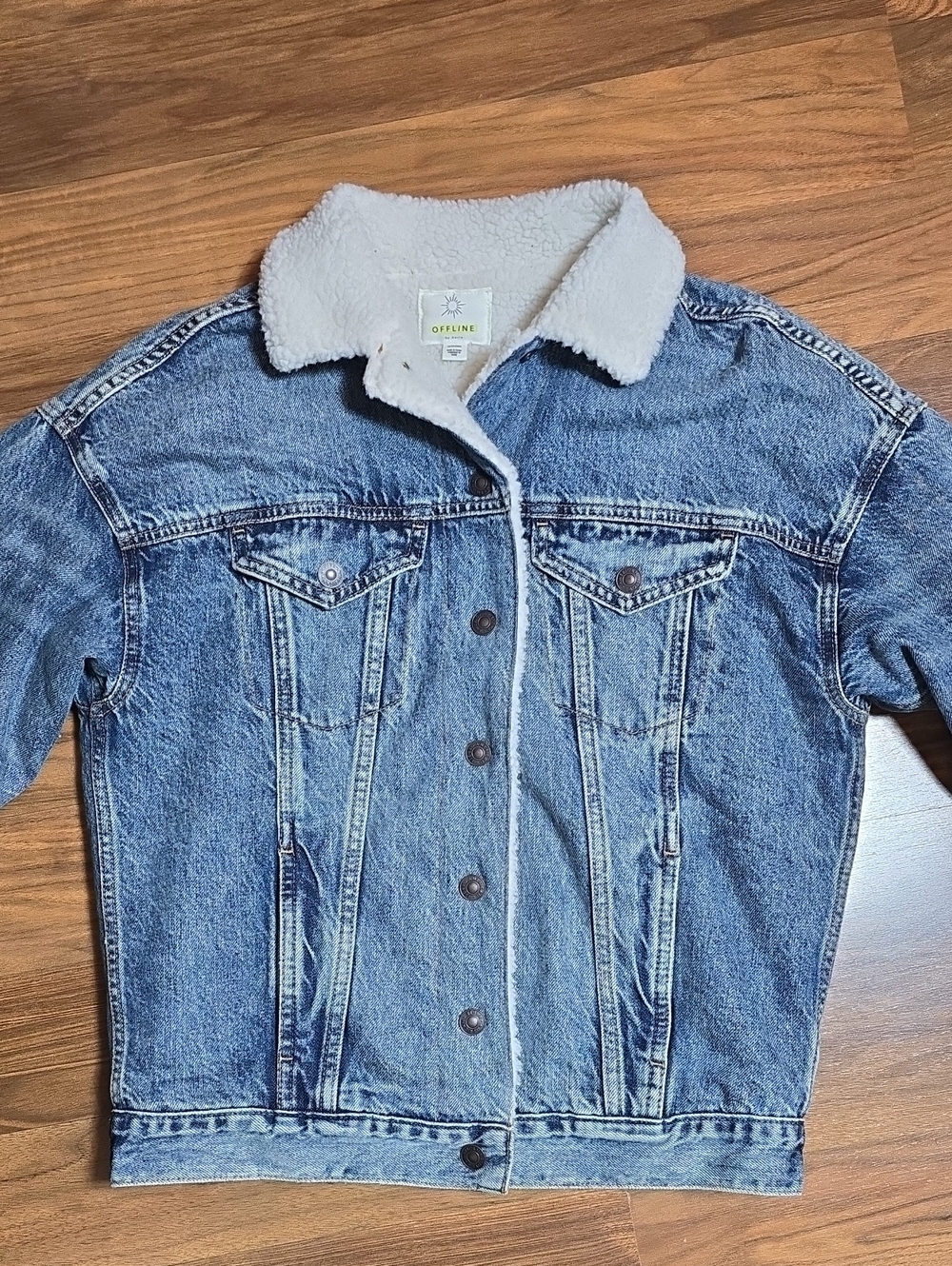 Offline by Aerie Oversized Sherpa Lined Denim Trucker Jacket
